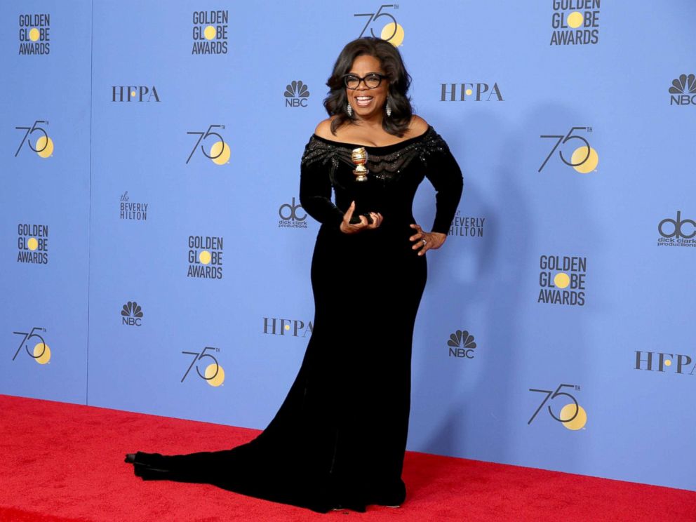 PHOTO: Oprah Winfrey accepts the Cecil B. Demille award at the 75th annual Golden Globe awards, Jan. 7, 2018, in Beverly Hills, Calif.
