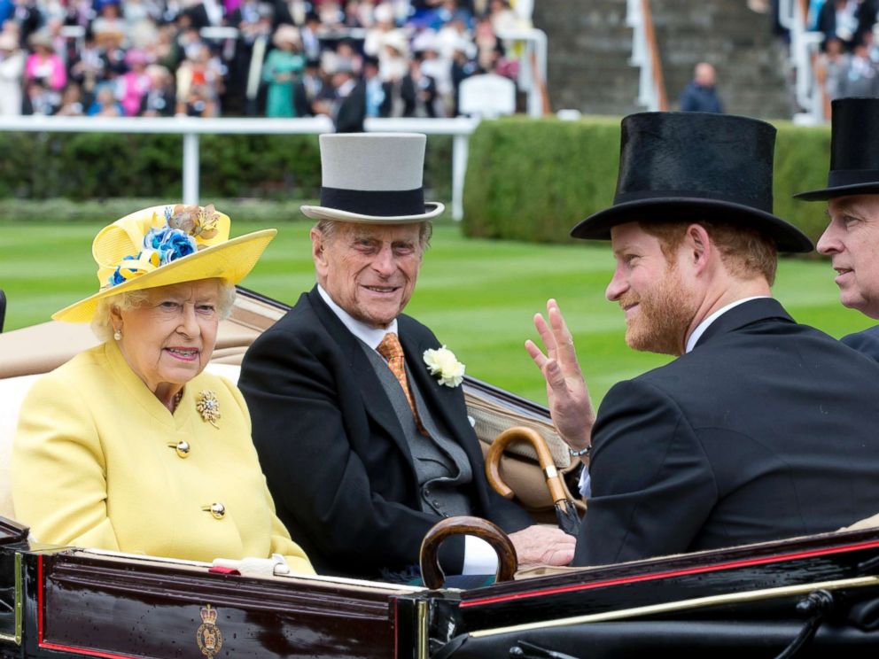 PHOTO: Queen Elizabeth II, and Prince Philip, the Duke of Edinburgh, with Prince Harry, and Prince Andrew,Duke of York, attend the first day of The Royal Ascot race meeting, June 14, 2016, in Ascot, England.