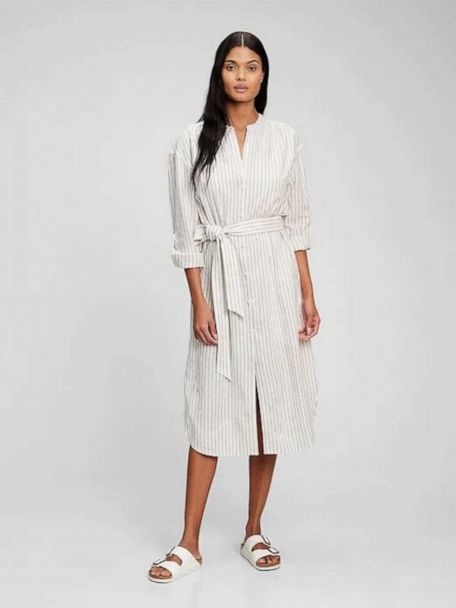 Linen Blend Belted Shirtdress