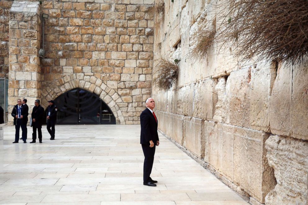 PHOTO: Vice President Mike Pence visits the Western Wall in Jerusalems Old City, Jan. 23, 2018.