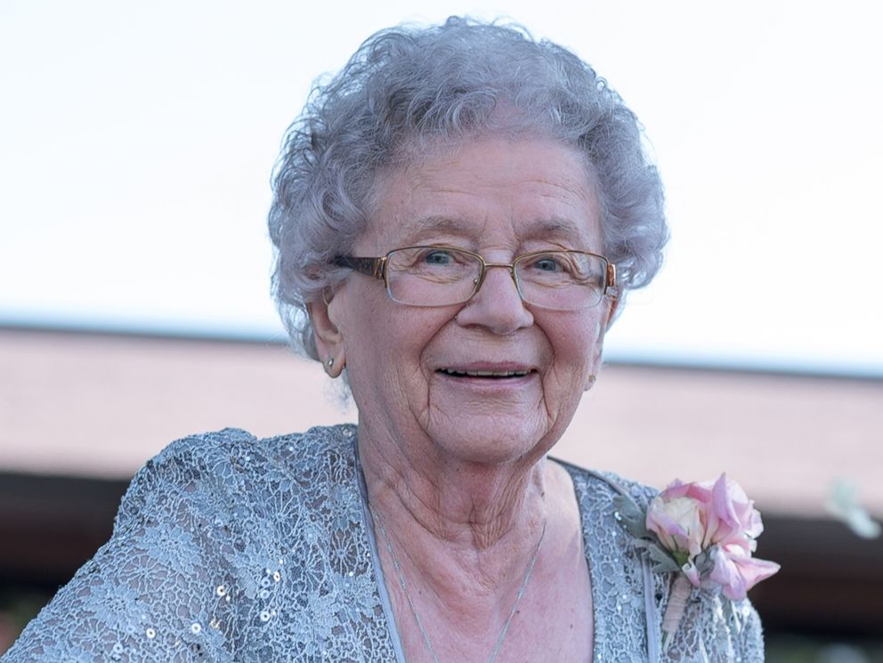 PHOTO: Bride Abby Mershons 92-year-old grandmother, Georgiana Arlt, grinned from ear to ear as she served as the flower girl on July 1, 2017. 