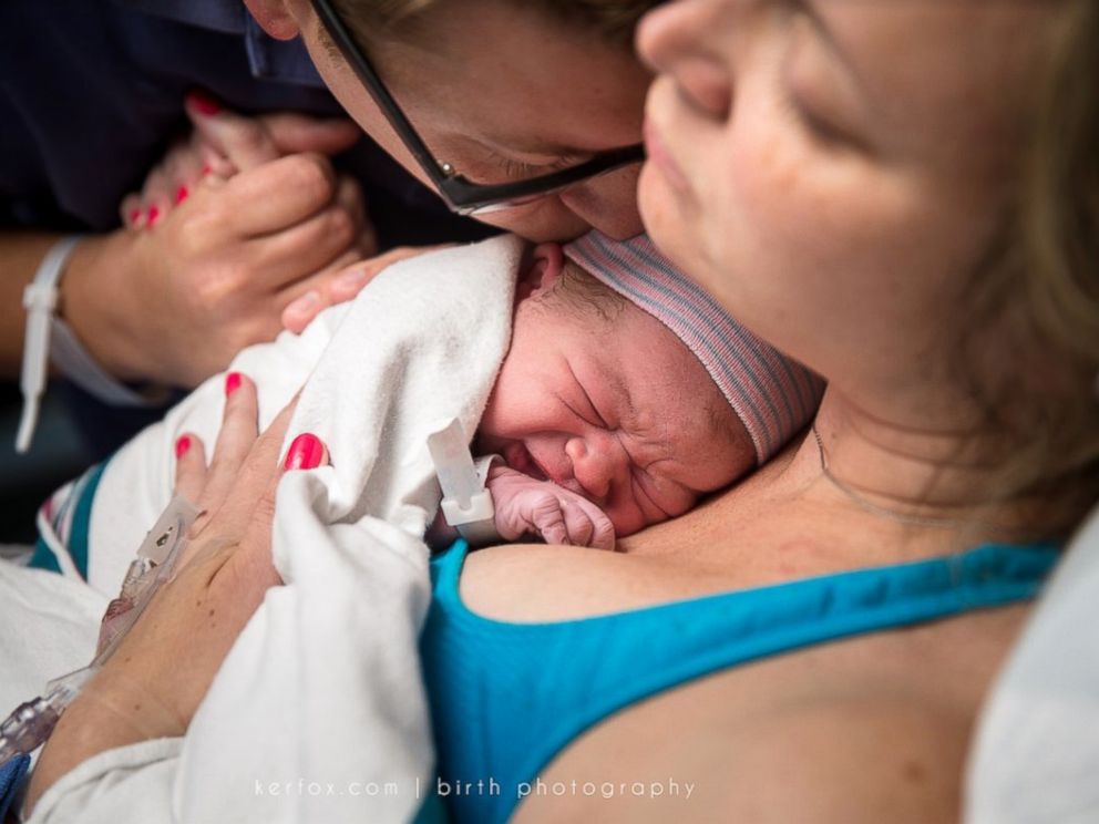 PHOTO: Dara Crouch of Georgia, was candidly photographed during the birth of her son in April as she learned of his sex. 