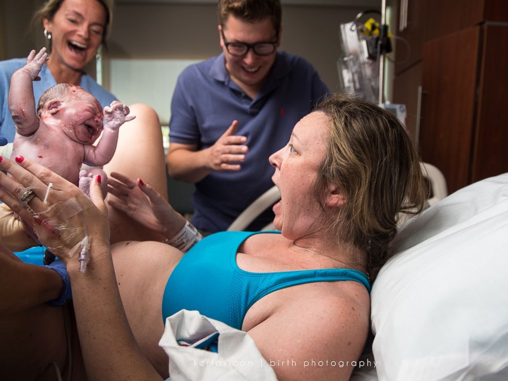 PHOTO: Dara Crouch of Georgia, was candidly photographed during the birth of her son in April as she learned of his sex. 