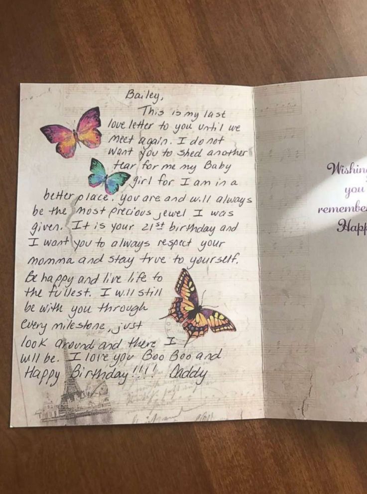   PHOTO: The note that Bailey Sellers received from his deceased father on November 24, 2017 for his 21st birthday, which was two days later. 