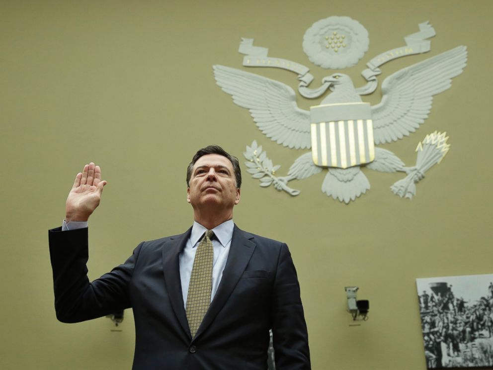 PHOTO: James Comey is sworn in before a hearing of the Government Reform and Oversight Committee at the Capitol in Washington on July 7, 2016.