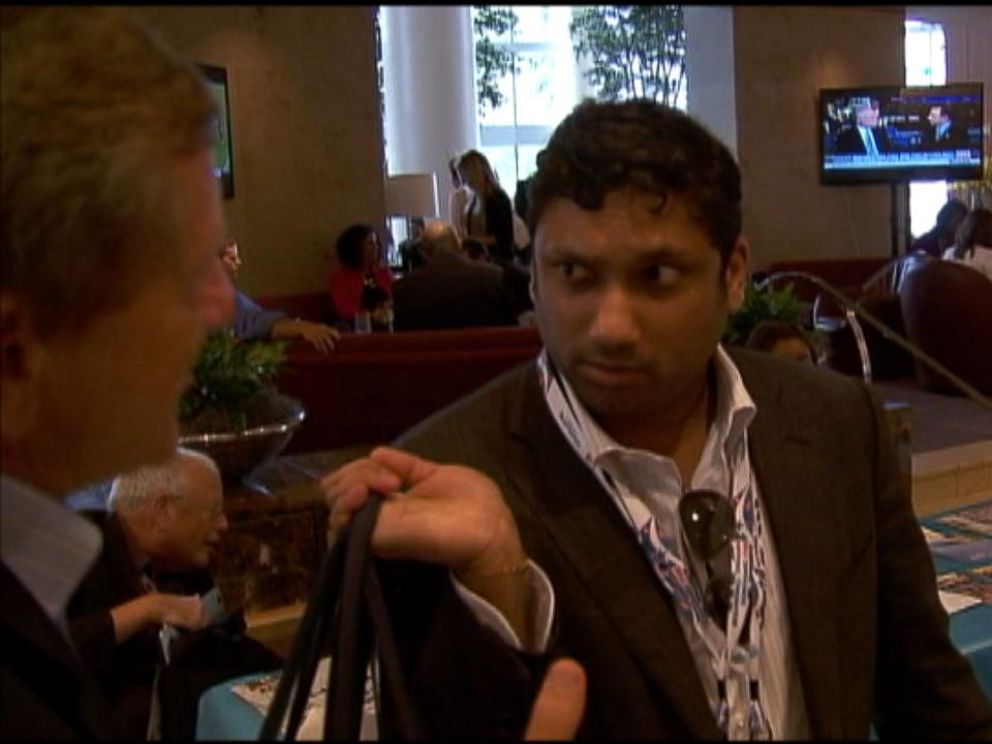PHOTO: At the 2012 Democratic National Convention, ABC News Brian Ross asks Rajiv Fernando about his 2011 appointment to the State Departments International Security Advisory Board.