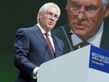   PHOTO: Exxon Mobil President and CEO Rex Tillerson delivers a speech at the Gas World Conference in Paris on June 2, 2015. 