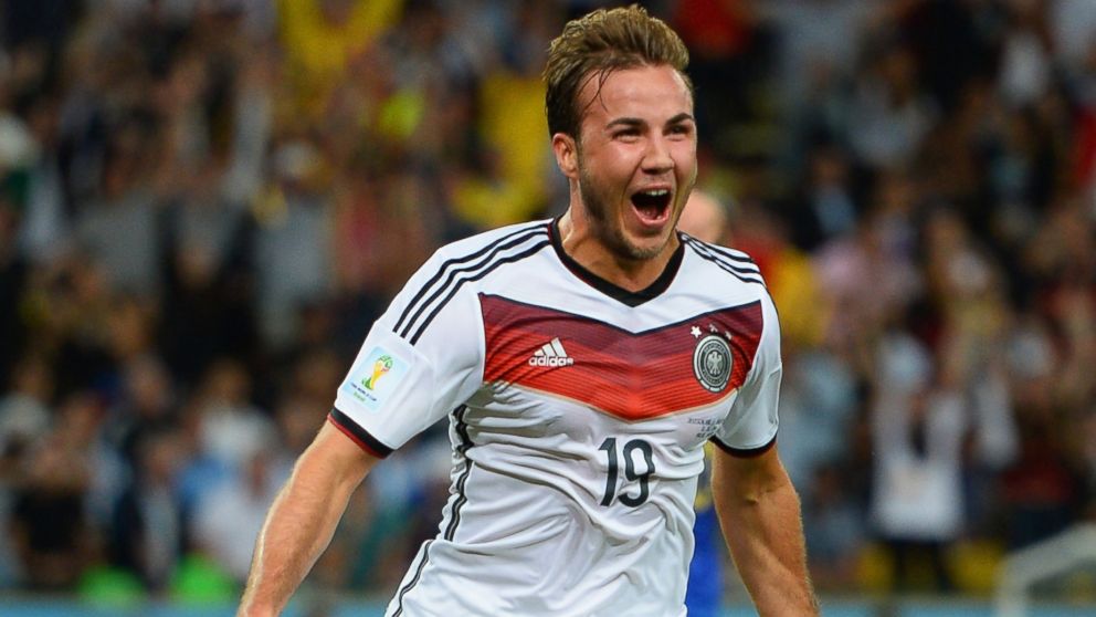 PHOTO: Mario Goetze of Germany celebrates scoring his teams first goal in extra time during the 2014 FIFA World Cup Brazil Final match between Germany and Argentina at Maracana, July 13, 2014, in Rio de Janeiro.