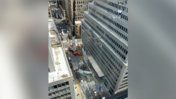 AC Unit Falls From Crane in Midtown Manhattan