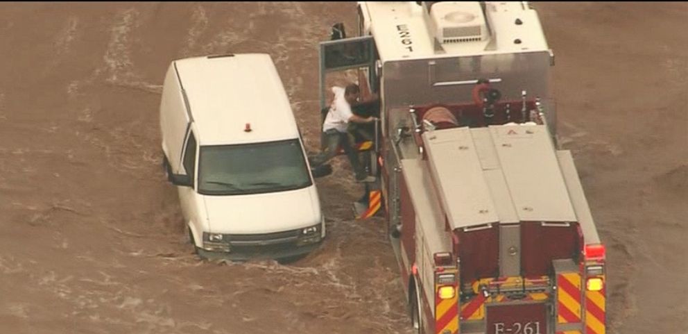 Dramatic Rescue of Motorist Stranded by Flood in Arizona - ABC News