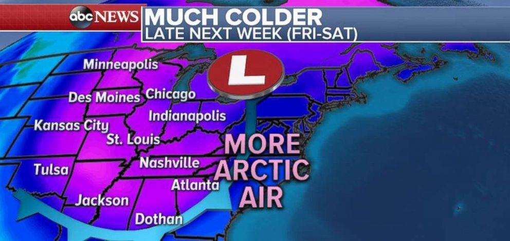 PHOTO: Arctic air is going to crash in the Midwest and South at the end of next week.