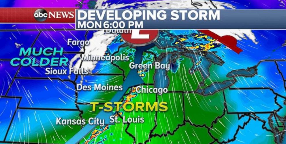PHOTO: The Great Lakes region can expect storms on Monday.