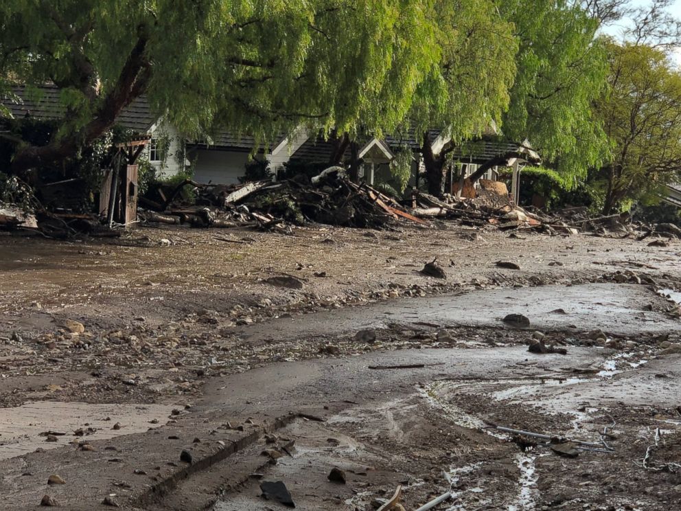 PHOTO: Cottages surrounded by debris and mud after mudslides are seen in Montecito, Calif., in this photo provided by the Santa Barbara County Fire Department, Jan. 9, 2018.