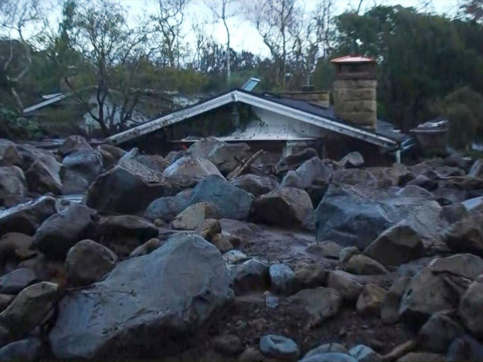 PHOTO: A home in Montecito, Calif., Jan. 10,. 2018. surrounded by boulders washed into the area after heavy rainfall.