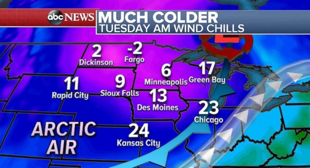 PHOTO: Parts of the center of the United States will be very cold on Tuesday.