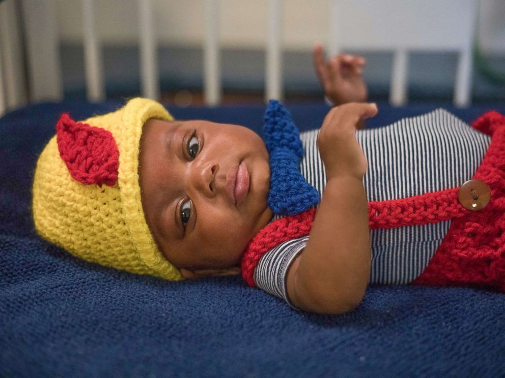 PHOTO: Nurse Tara Fankhauser knitted a Pinnochio costume for NICU patients as seen on baby Paxton.