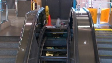 Clown Throwing Pie On Escalator