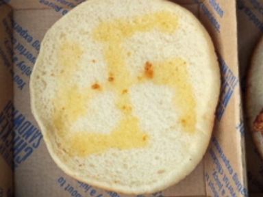 PHOTO: Charleigh Matice was shocked to find a Nazi symbol when she was about to put some mayonnaise on a MacDonalds sandwich.